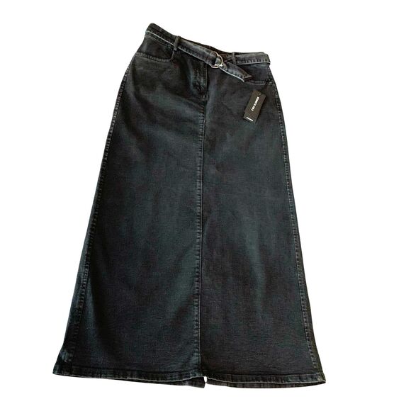 Kenneth Cole Denim Maxi Skirt Black Size 6 Belted 4-Pockets New w/Tags Gothic - Picture 11 of 11